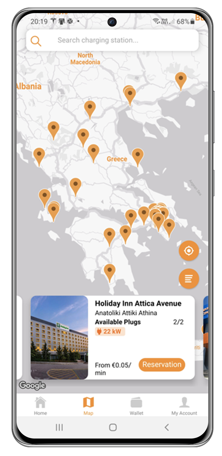 EV Loader mobile app - stations map screen